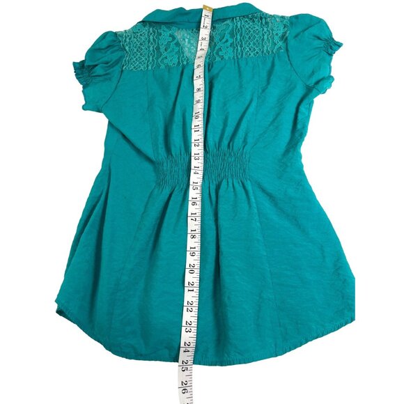 Cotton Express Small  Green Short Sleeve Top V-Neck 24b - Picture 9 of 11